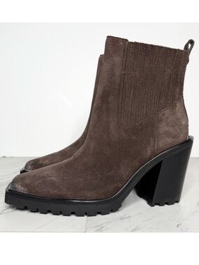 Vince Camuto Aresse Brown Suede Square Toe Heeled Bootie 7 1/2 M